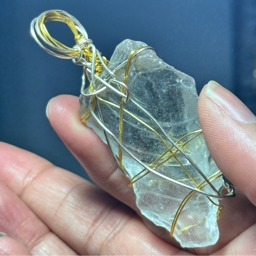 RUBYRUDI Artisan Beach Glass Pendant Wire Wrapped Handmade Art To Wear